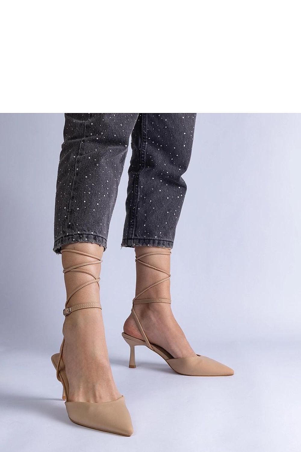 Beige lace-up high heels