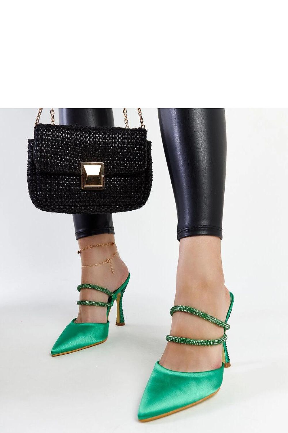 Green Satin Heeled Mules