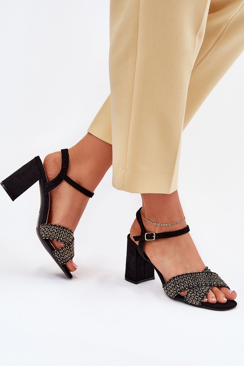 Black Strappy Block Heel Sandals