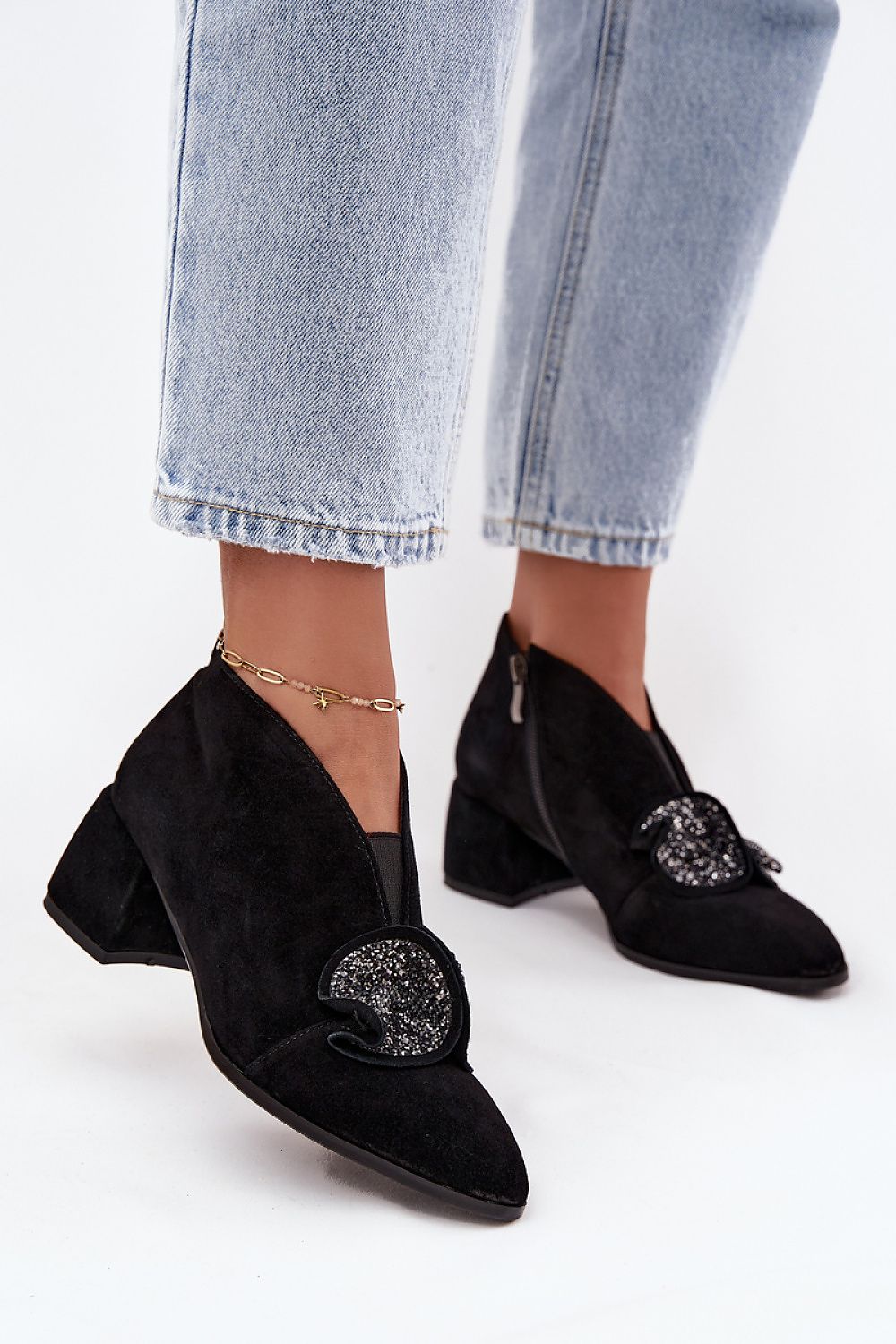 Black Suede Block Heel Shoes