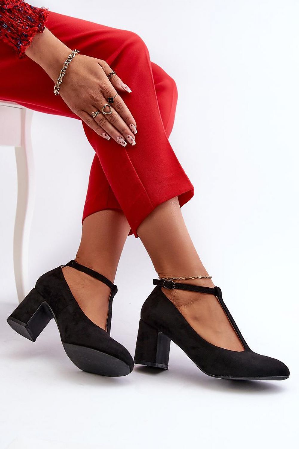 Women's Black Suede T-Strap Heels