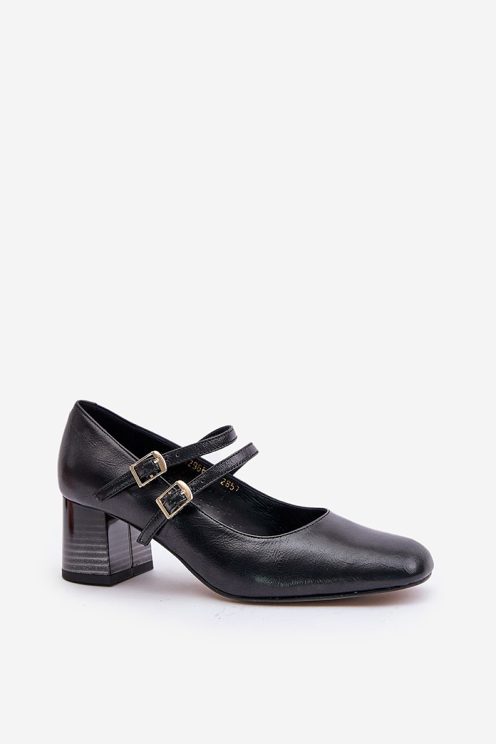 Black Double Strap Block Heel Shoes