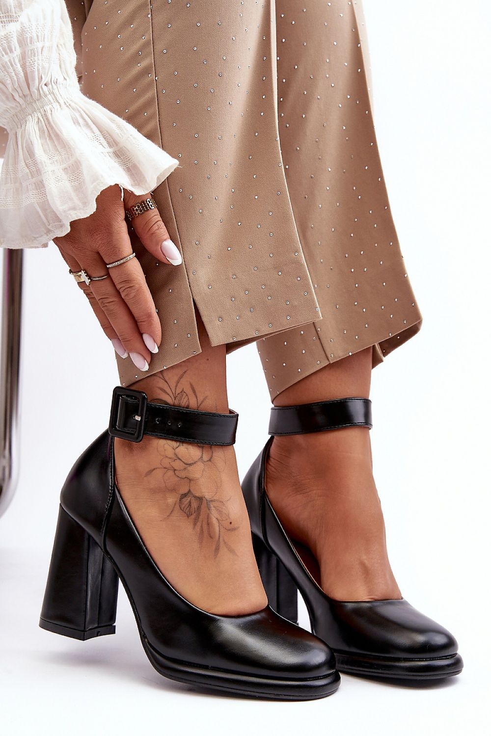 Beige Block Heel Pumps