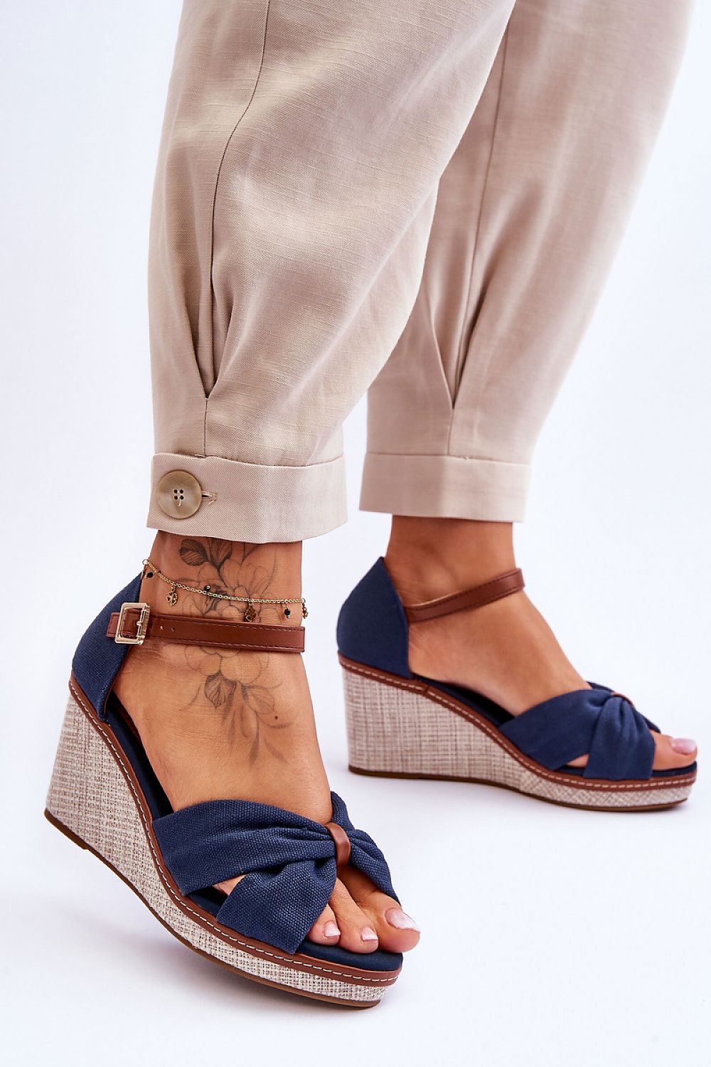 Navy Blue Wedge Sandals