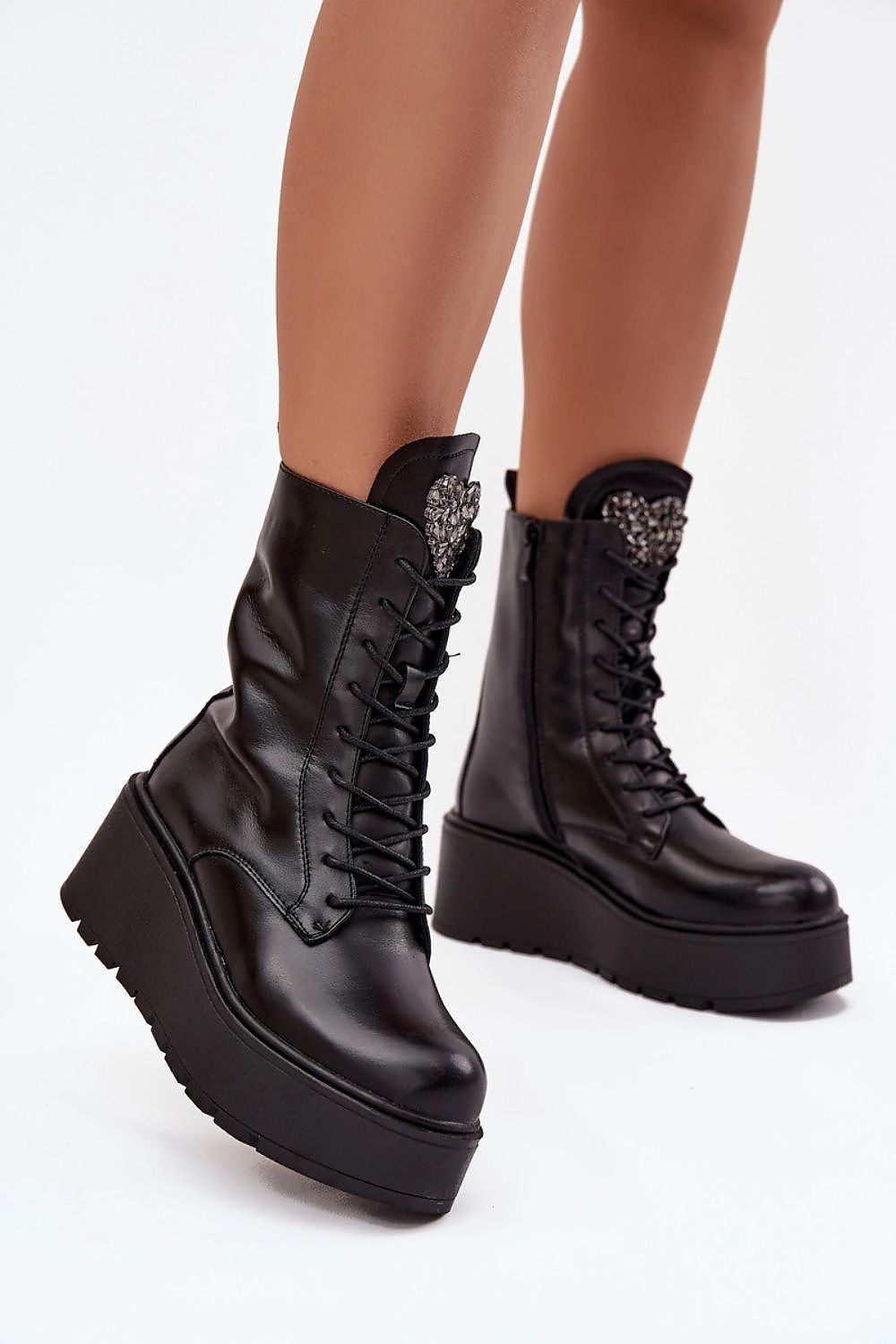 Black Platform Lace-Up Boots