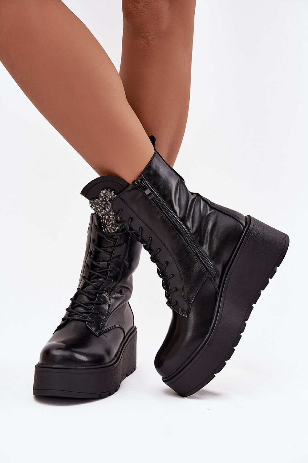 Black Platform Lace-Up Boots