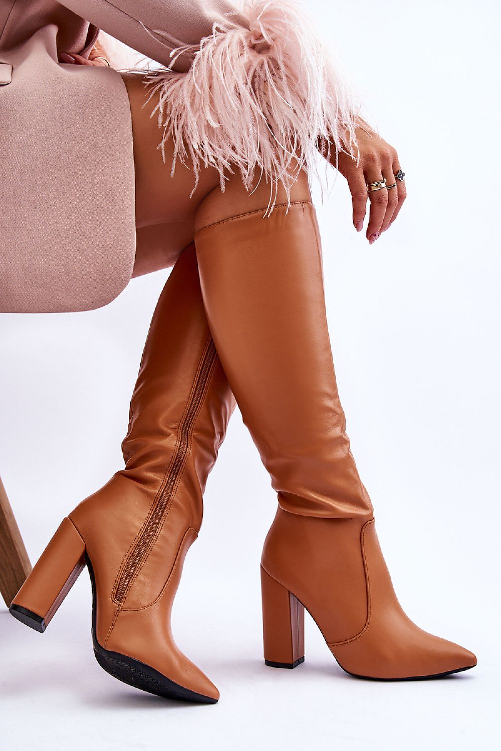 Brown High-Heeled Knee Boots