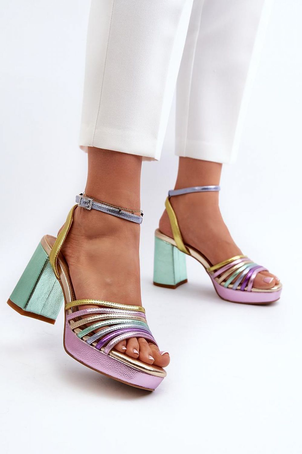 Metallic Block Heel Sandals