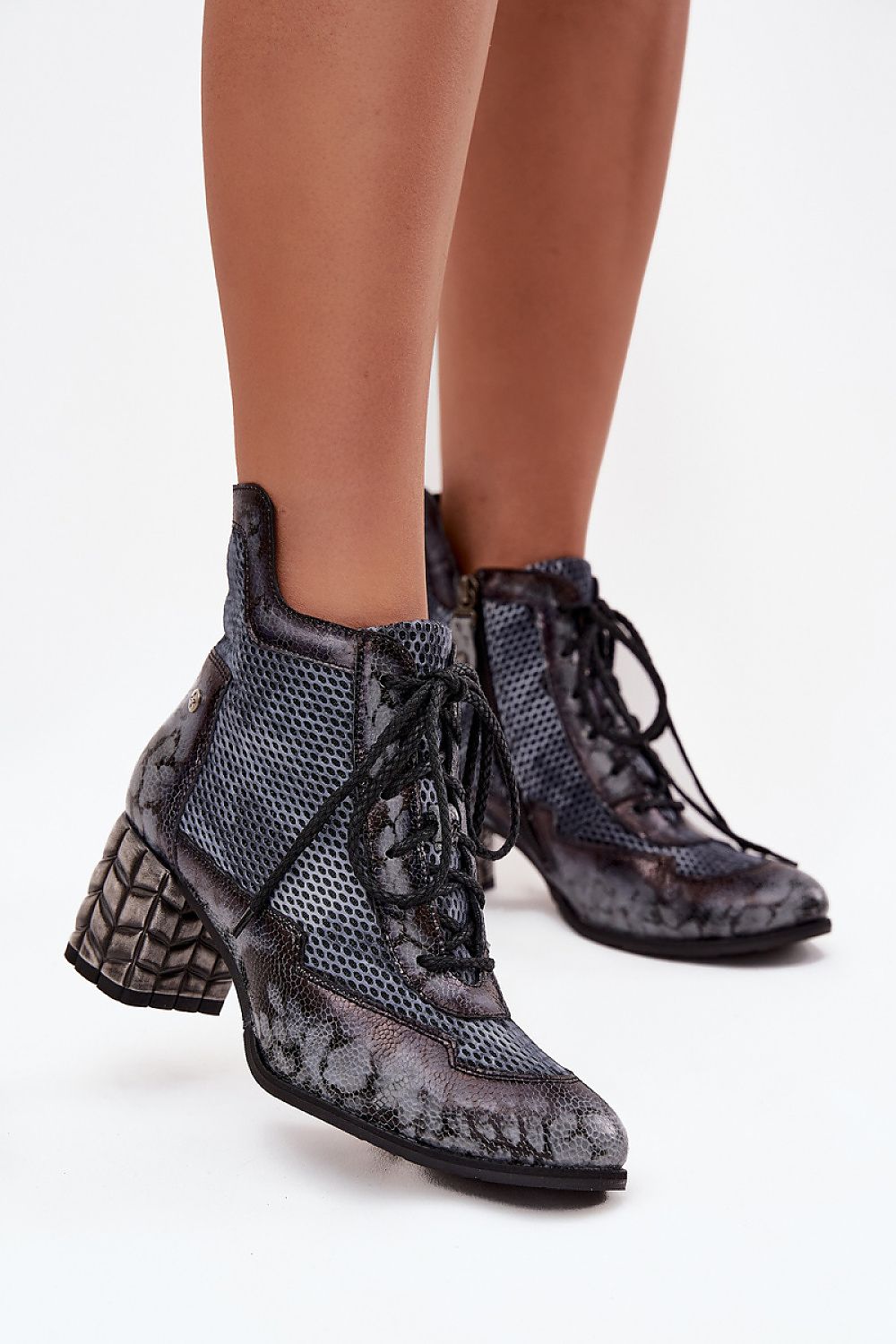 Mesh Pattern Ankle Boots