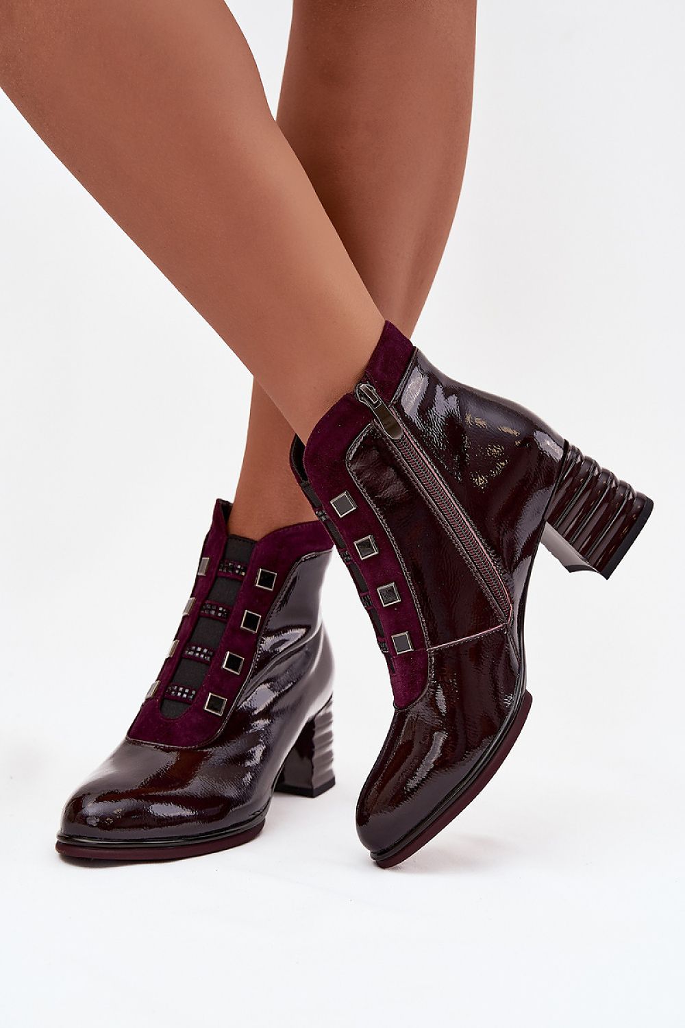 Glossy Burgundy Ankle Boots