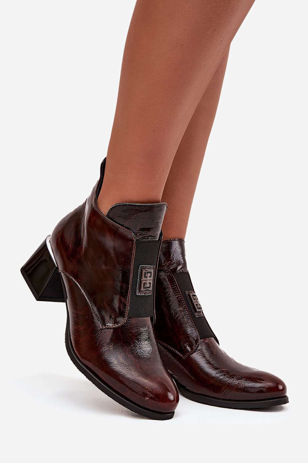 Glossy Leather Ankle Boots