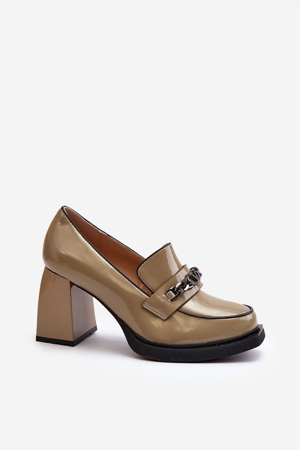 Beige Block Heel Loafers