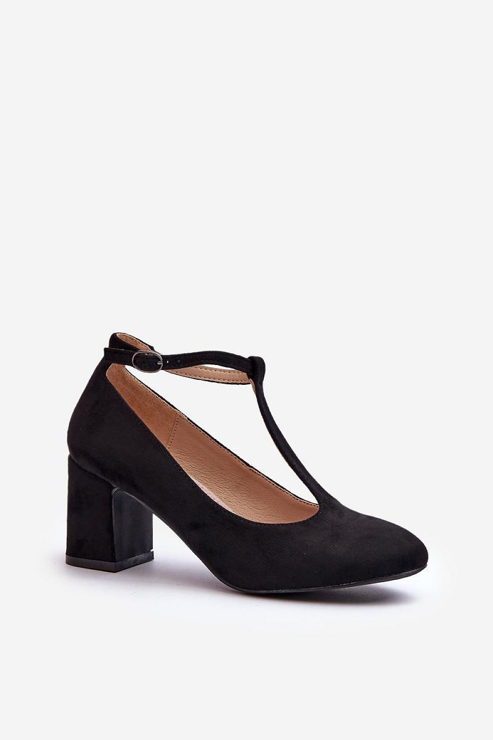 Women's Black Suede T-Strap Heels
