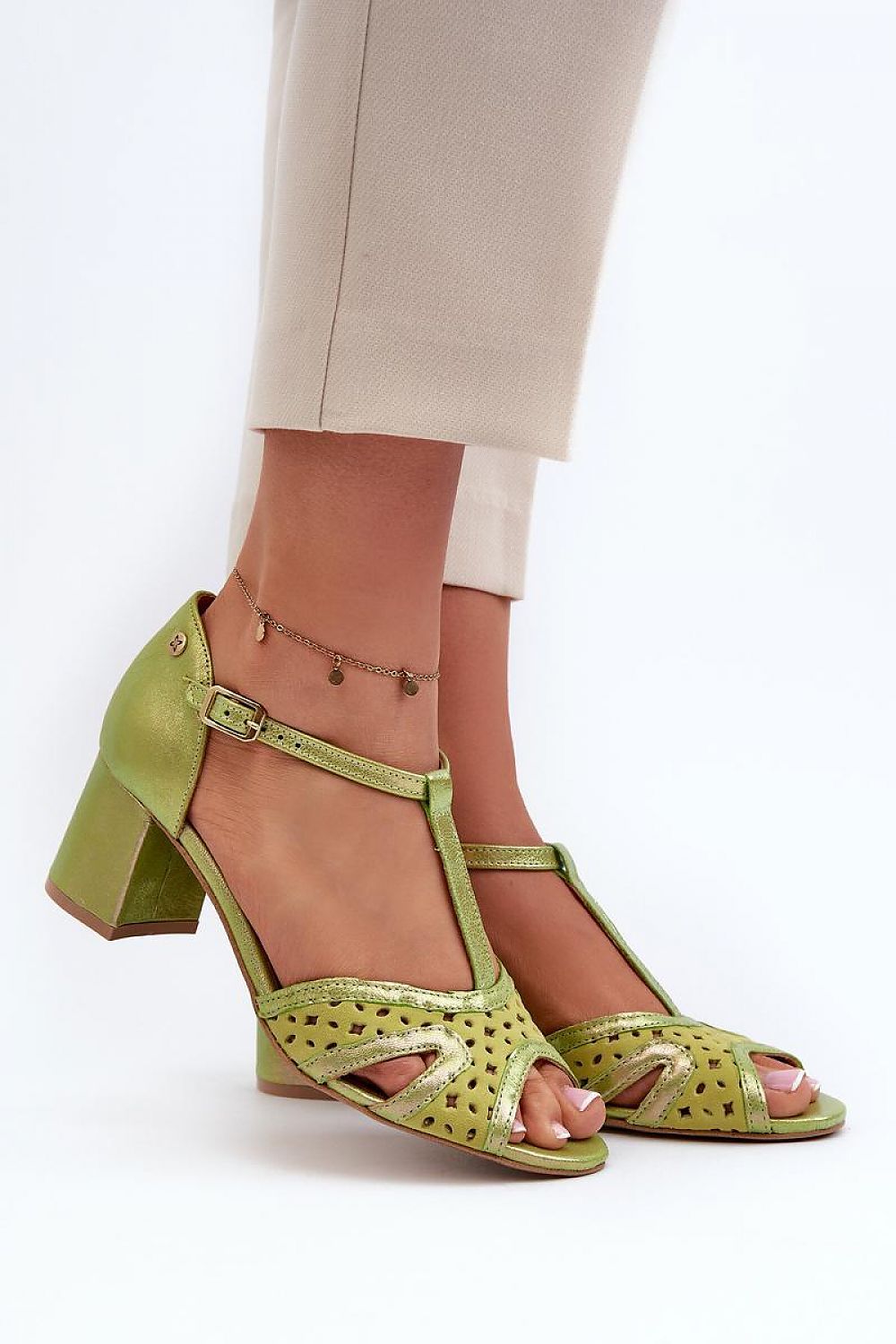 Green Block Heel Sandals