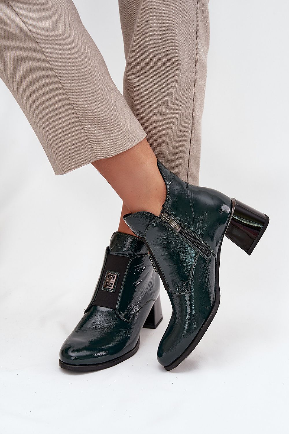 Glossy Leather Ankle Boots