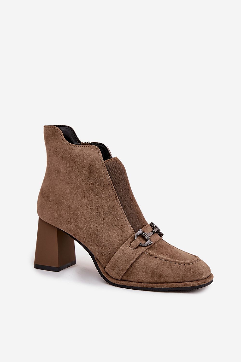 Brown suede heeled ankle boots