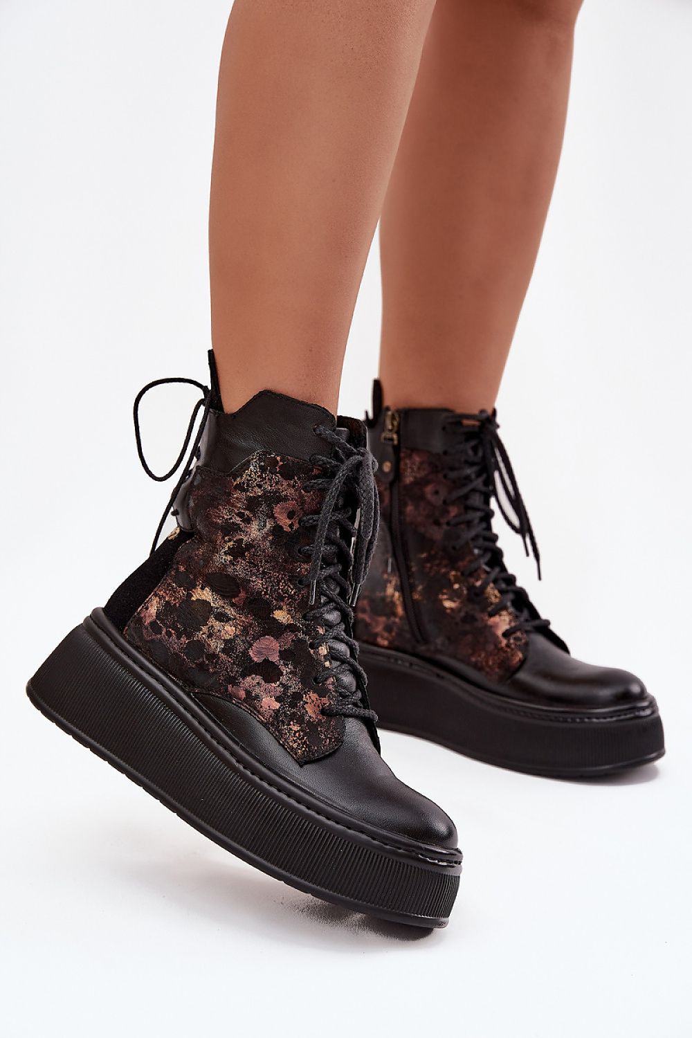 Black Lace Floral Platform Boots