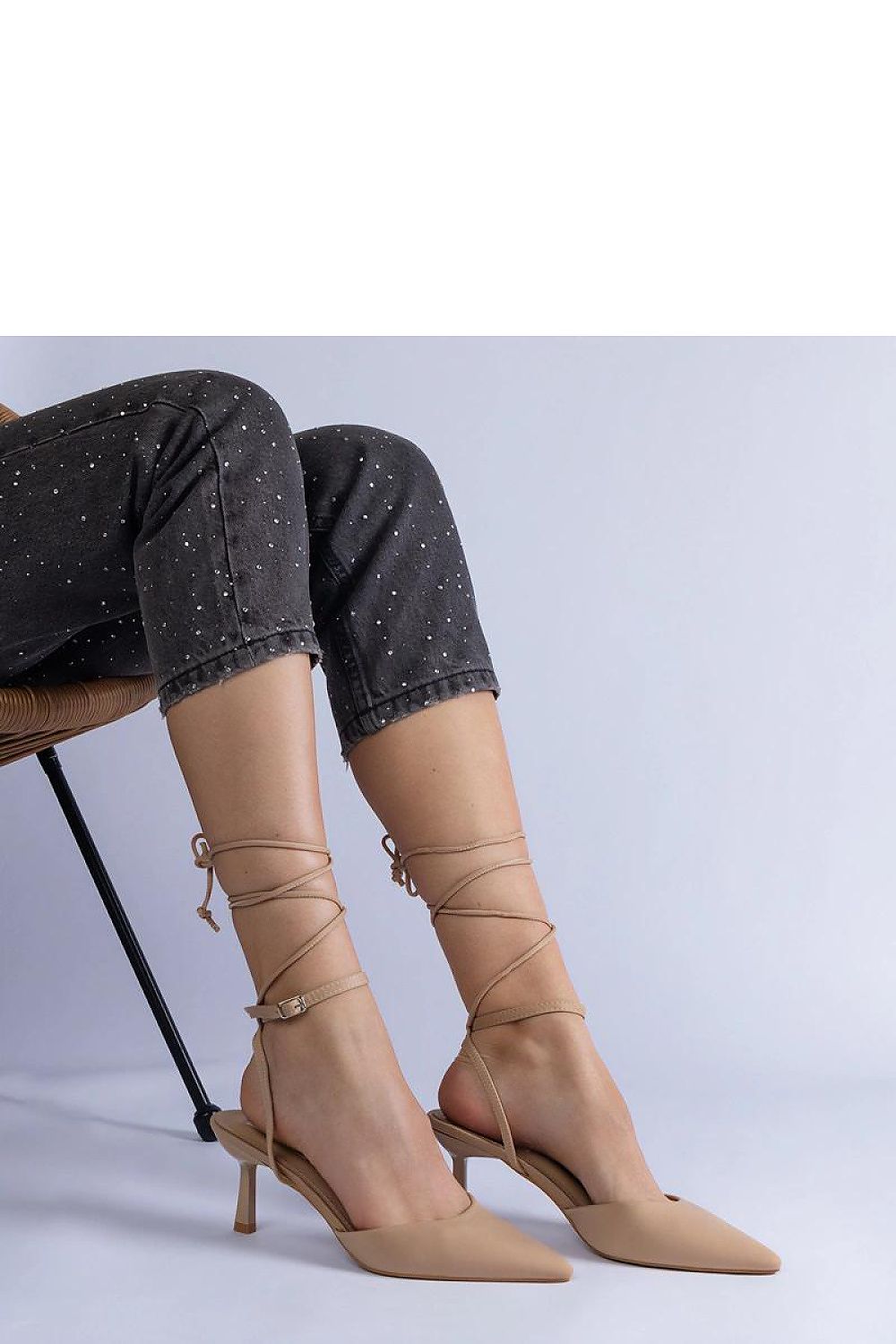 Beige lace-up high heels