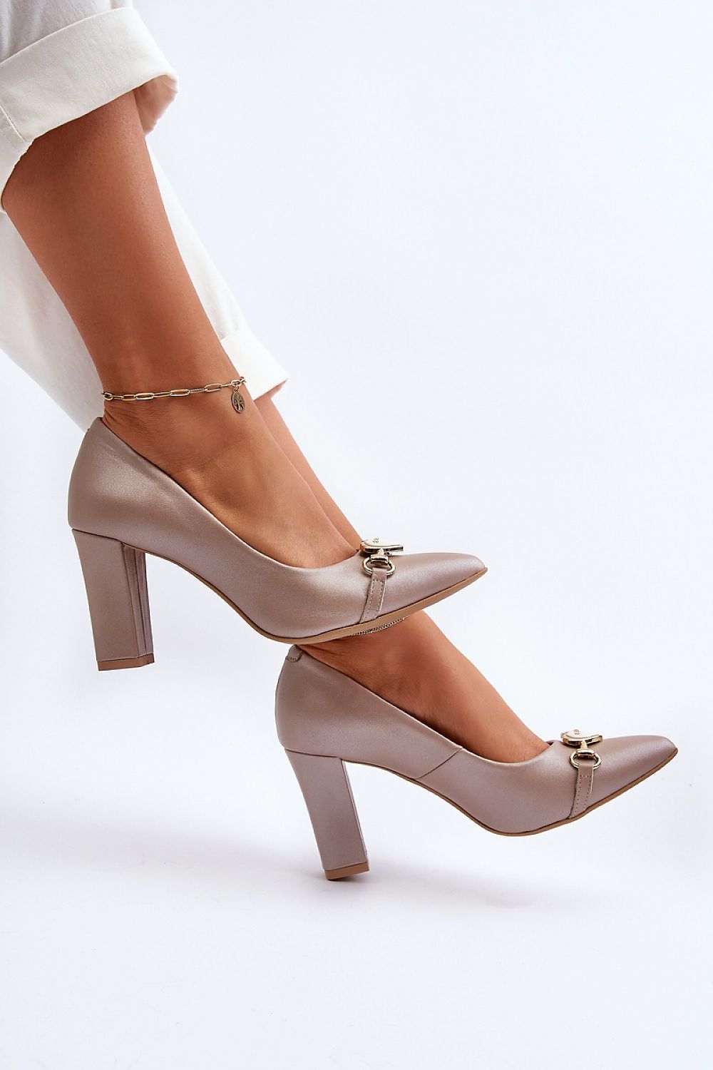 Elegant Nude Block Heel Pumps