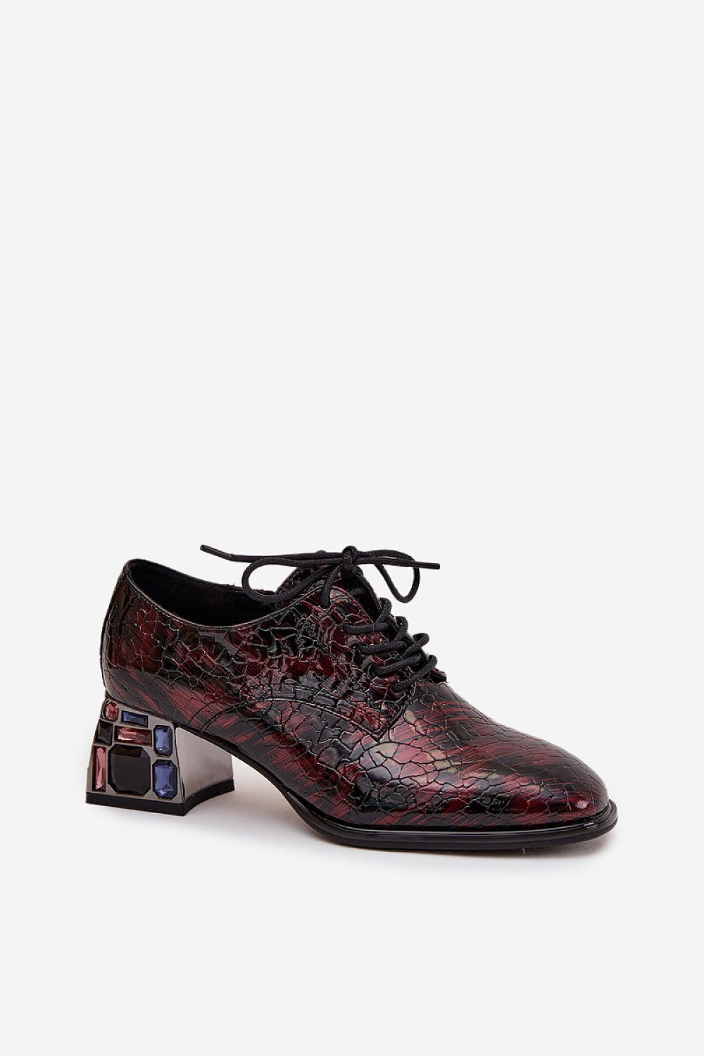 Embellished Croc-Pattern Oxford Heels