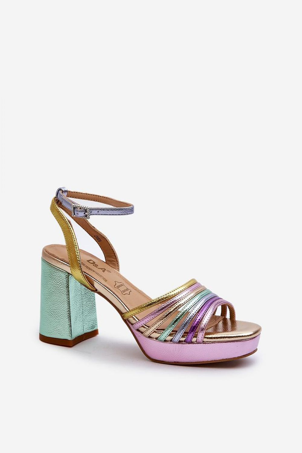 Metallic Block Heel Sandals