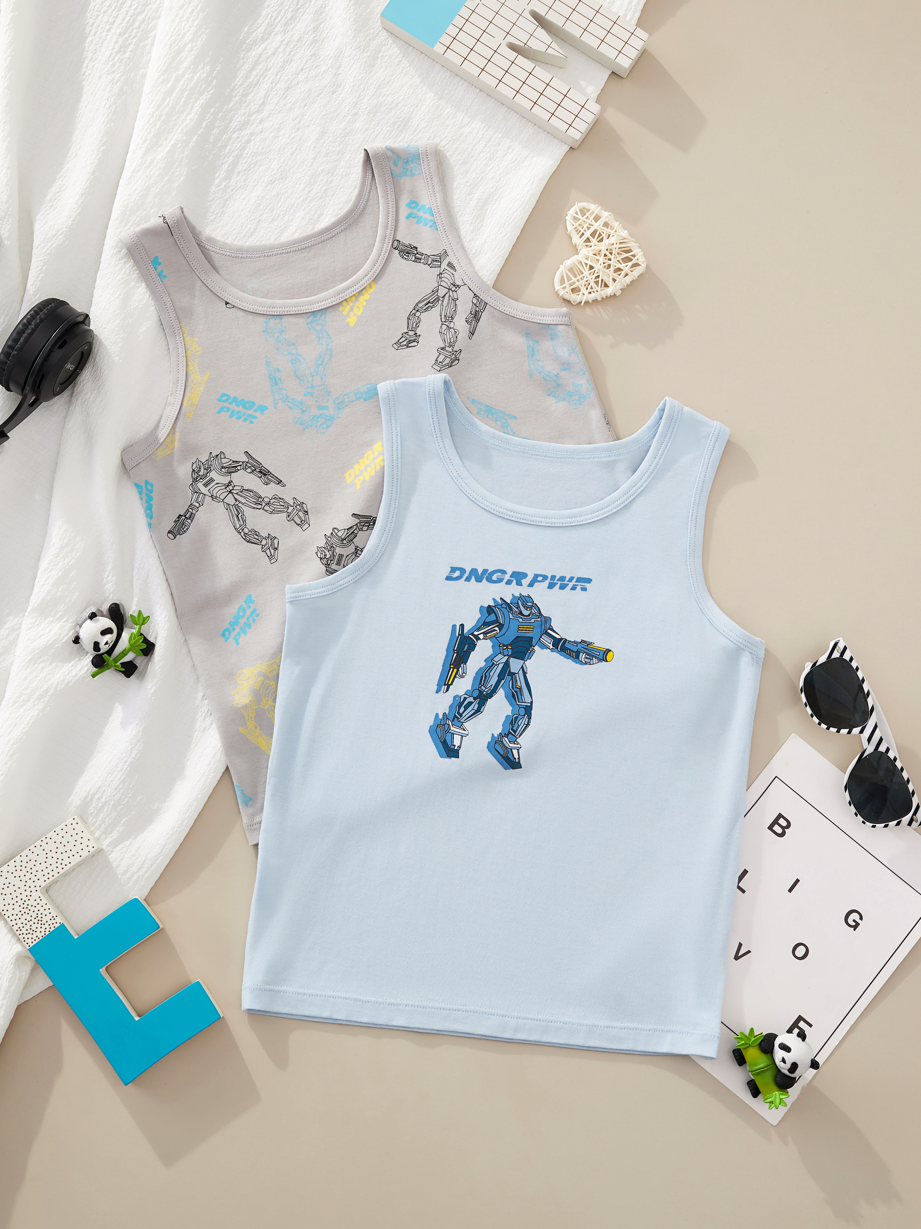 Boys' Robot Print Tank Tops (Pack of 2)