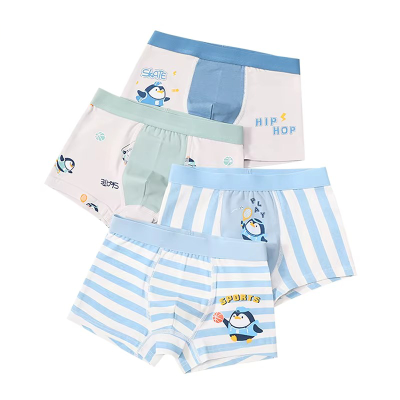 Kids' Cartoon Penguin Boxer Briefs Boy Underwear Lively Color Kids Boxer Briefs Plain Dyed Boxer Briefs for Children