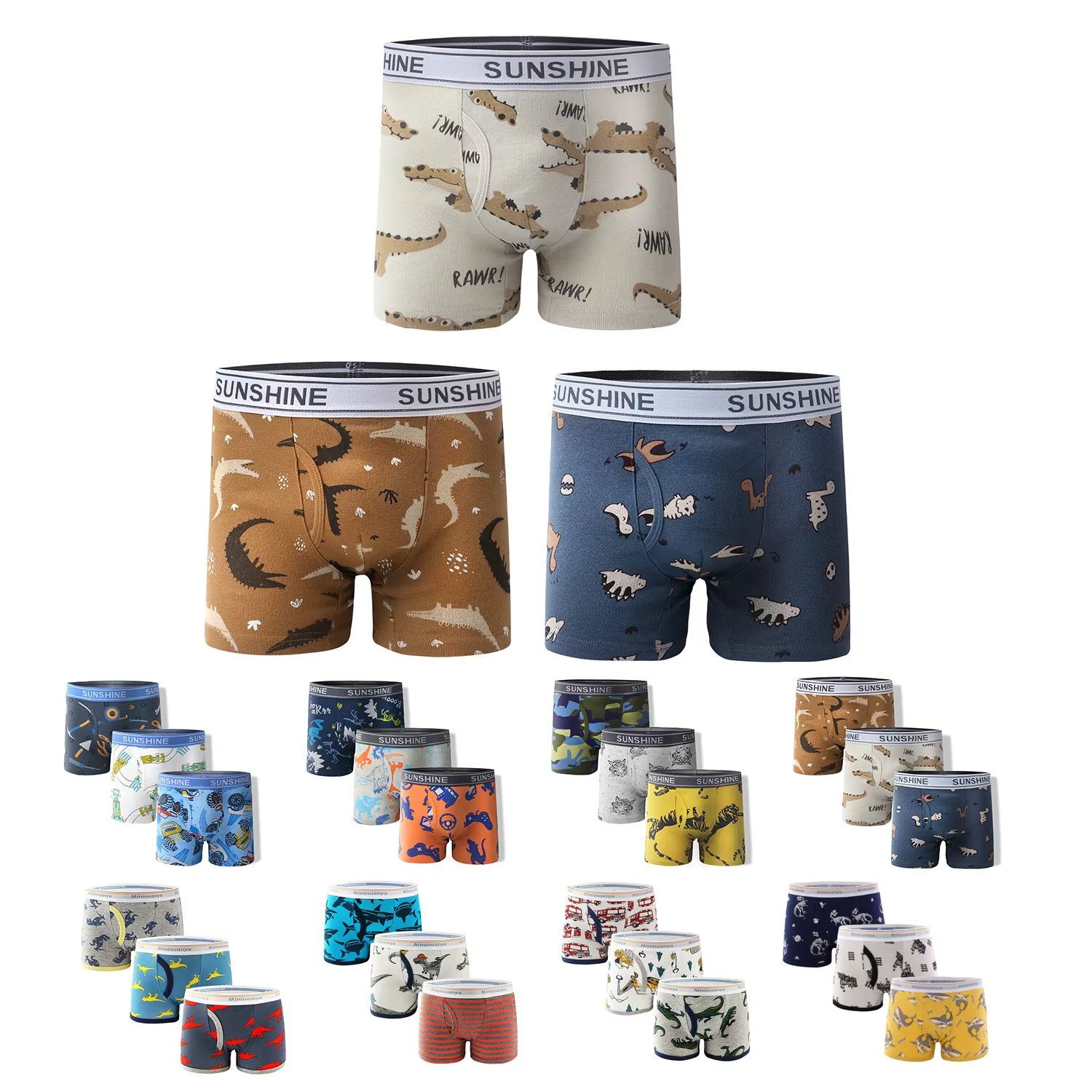 Wholesale/ODM/OEM Knit Fabric Cute Pattern Cartoon Boy Cotton Boxer (3-Pack)