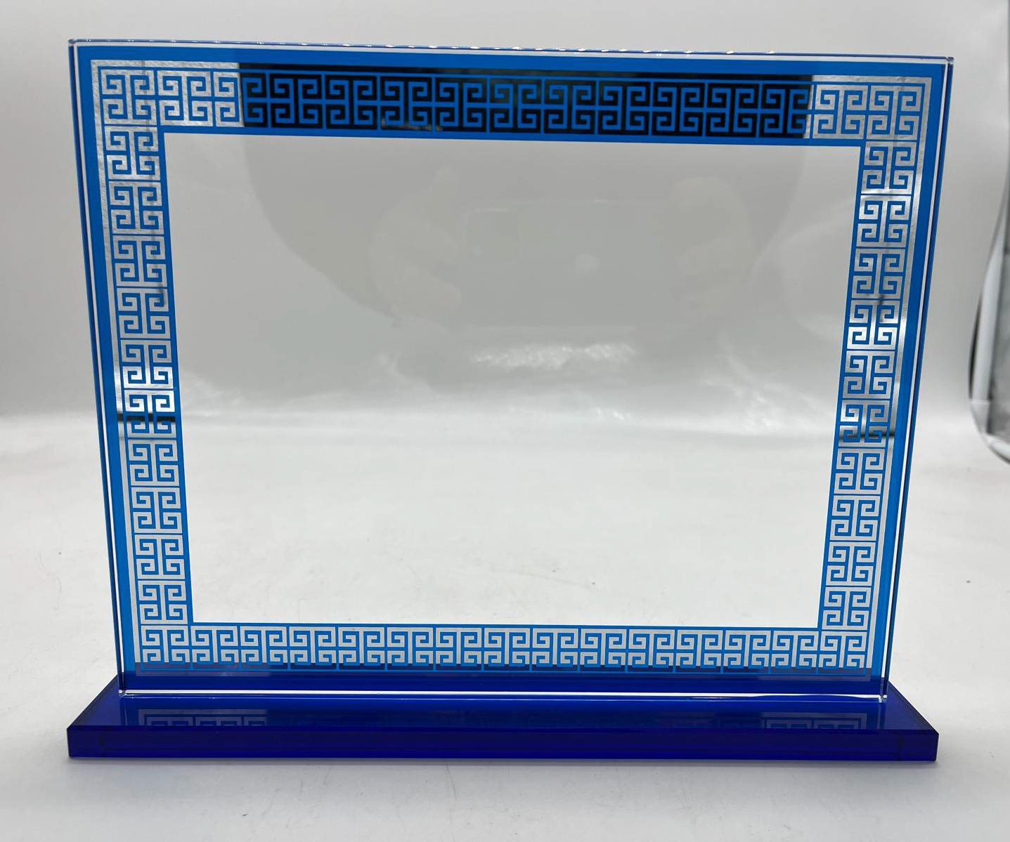 Placa cristal azul greca