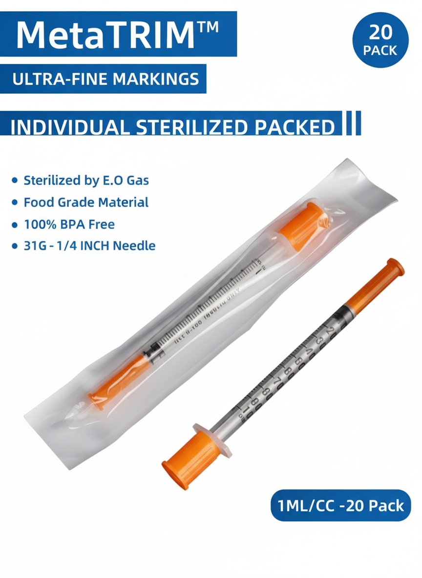 31G Insulin Syringe 6mm (1/4 inch) - 20 Pack