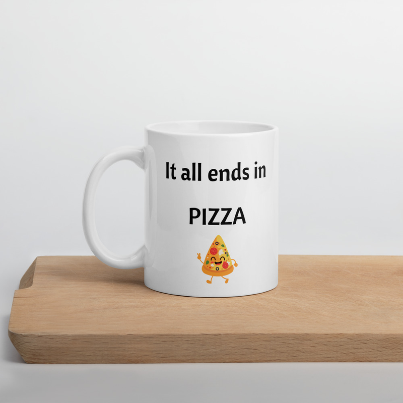 It All Ends in Pizza Brazilian Funny Coffee Mug