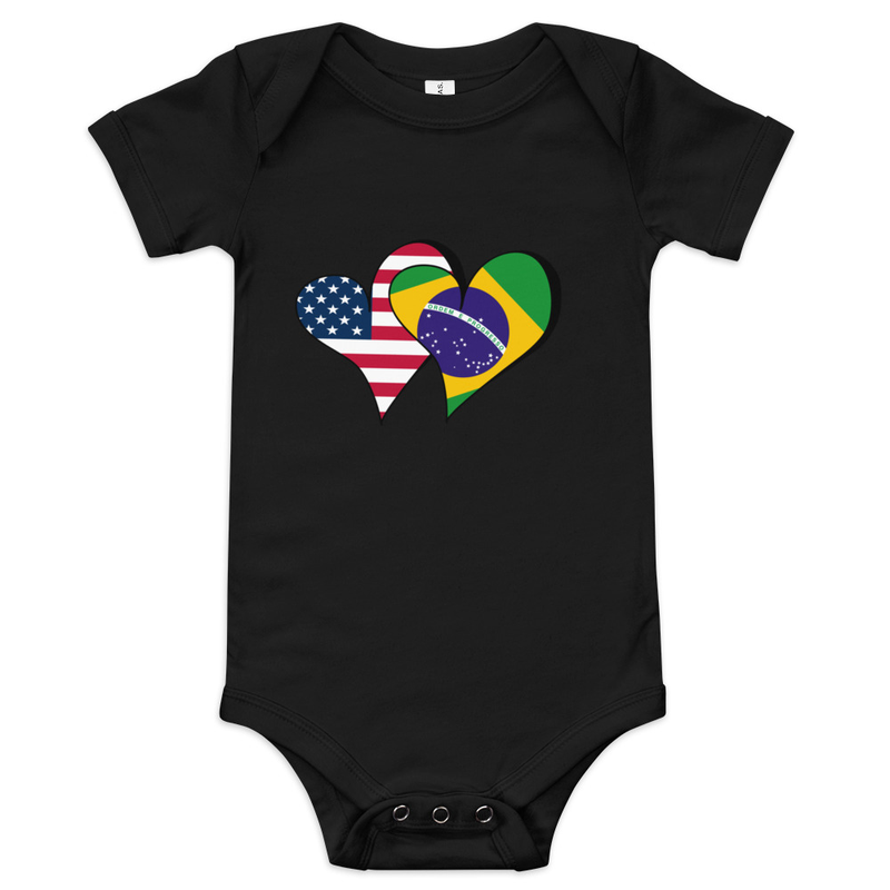 Brazilian American Flags Heart Baby short sleeve onesie