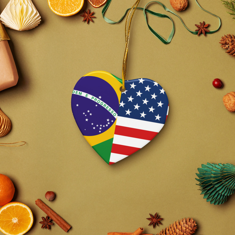 Brazil USA Flags Ceramic ornament