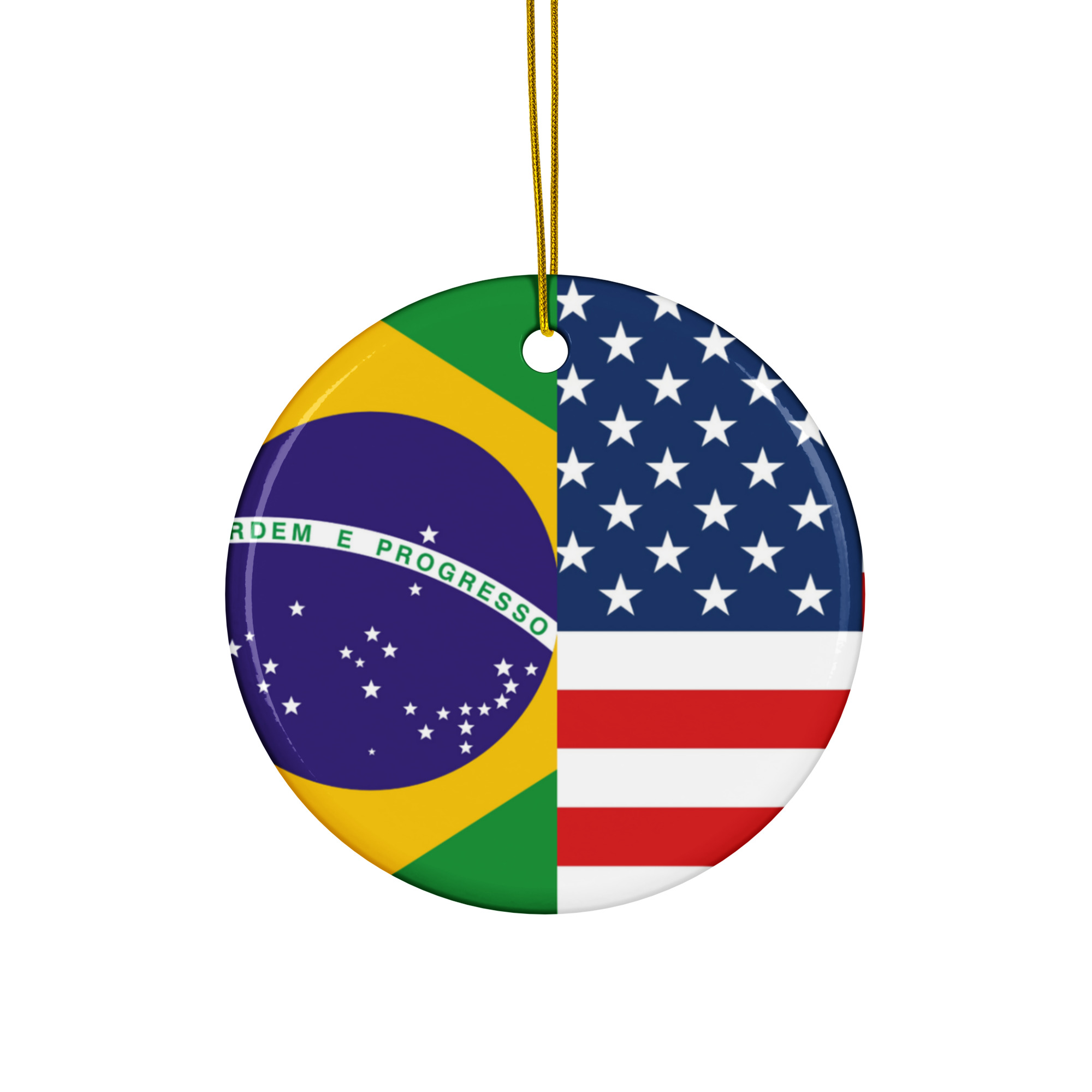 Brazil USA Flags Ceramic ornament