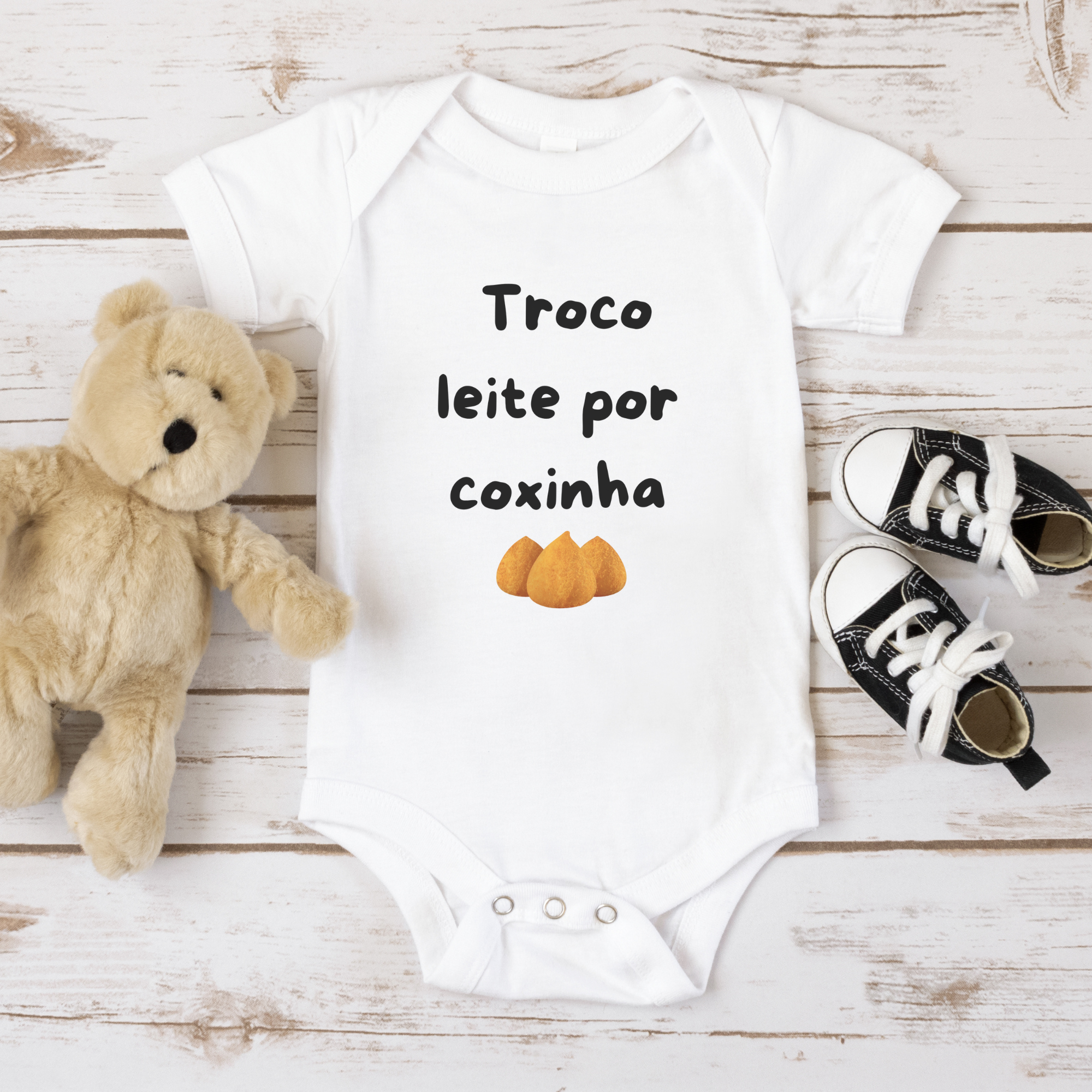 Troco Leite por Coxinha Funny Brazilian Baby Short Sleeve Onesie