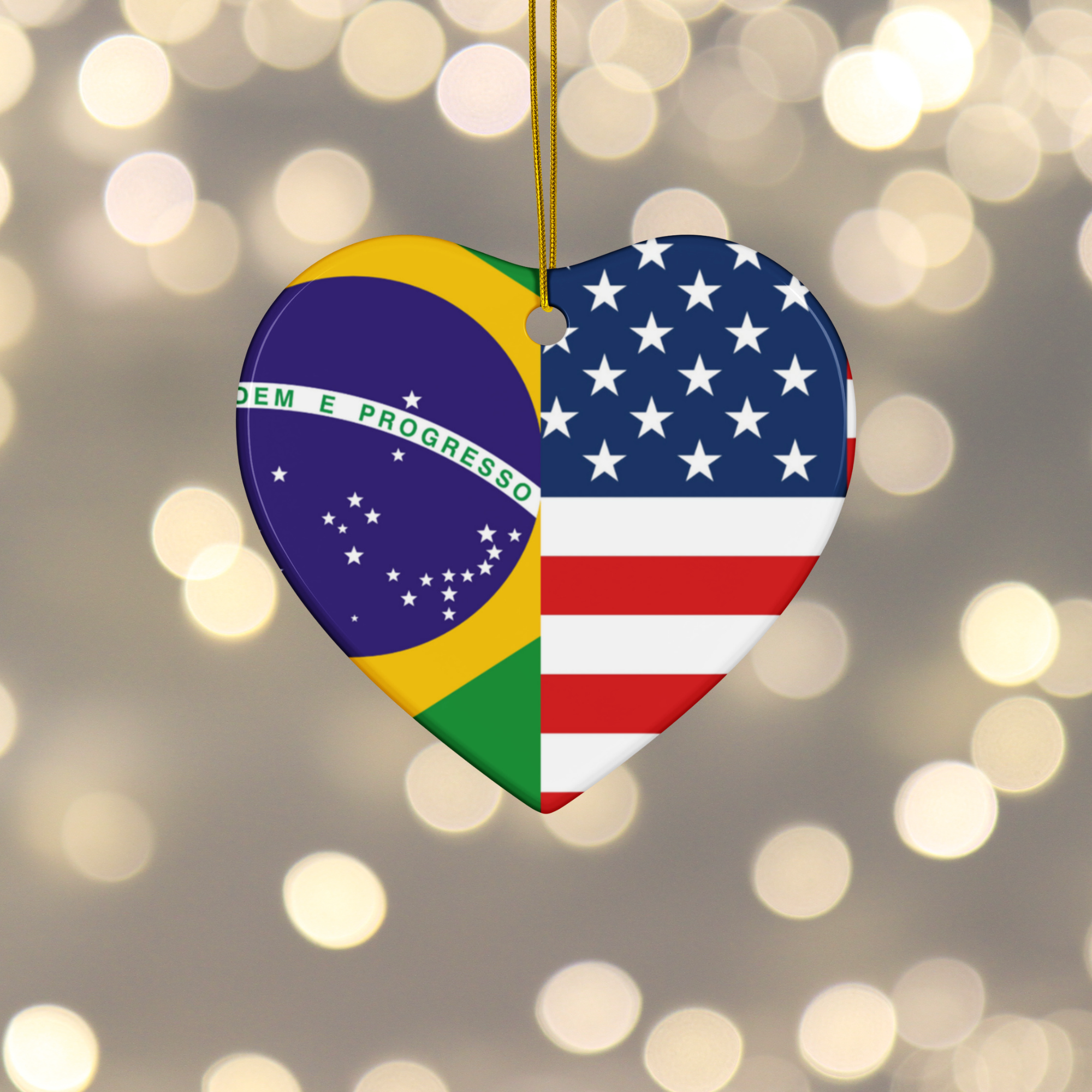 Brazil USA Flags Ceramic ornament