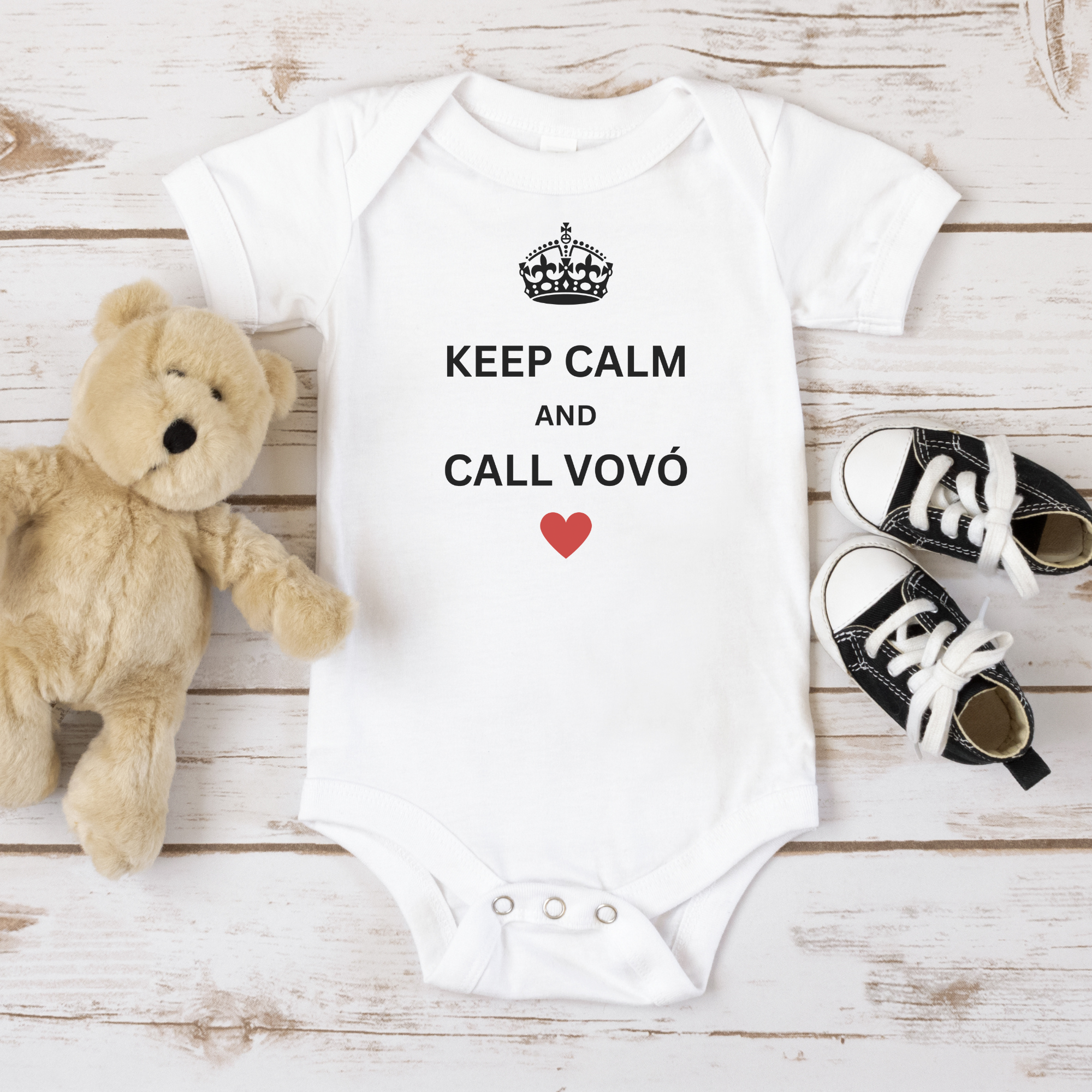 Keep Calm and Call Vovo Brazilian Grandma Short Sleeve Baby Onesie