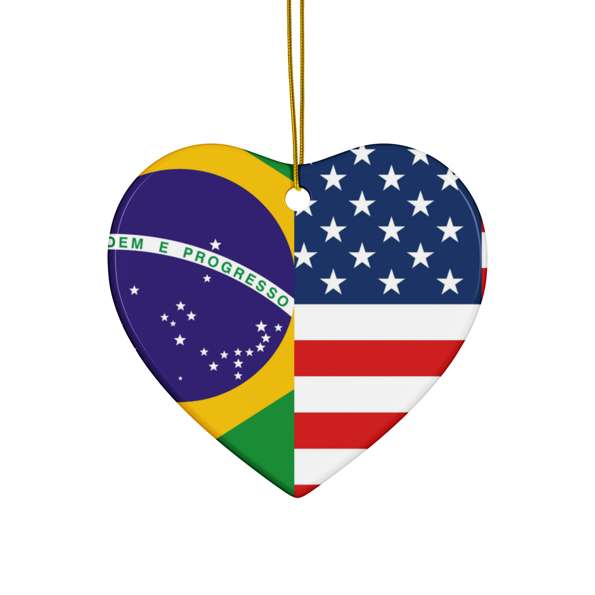 Brazil USA Flags Ceramic ornament