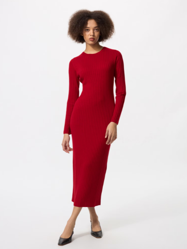 Merino Blend Wide Ribbed Knit Dress