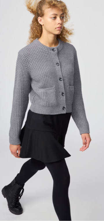 Waffle Knit Crew Neck Cardigan