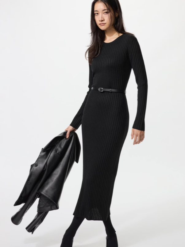 Merino Blend Wide Ribbed Knit Dress