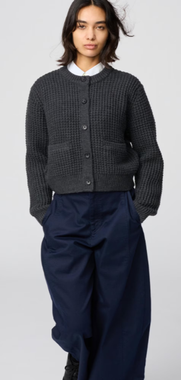 Waffle Knit Crew Neck Cardigan