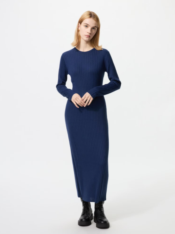 Merino Blend Wide Ribbed Knit Dress