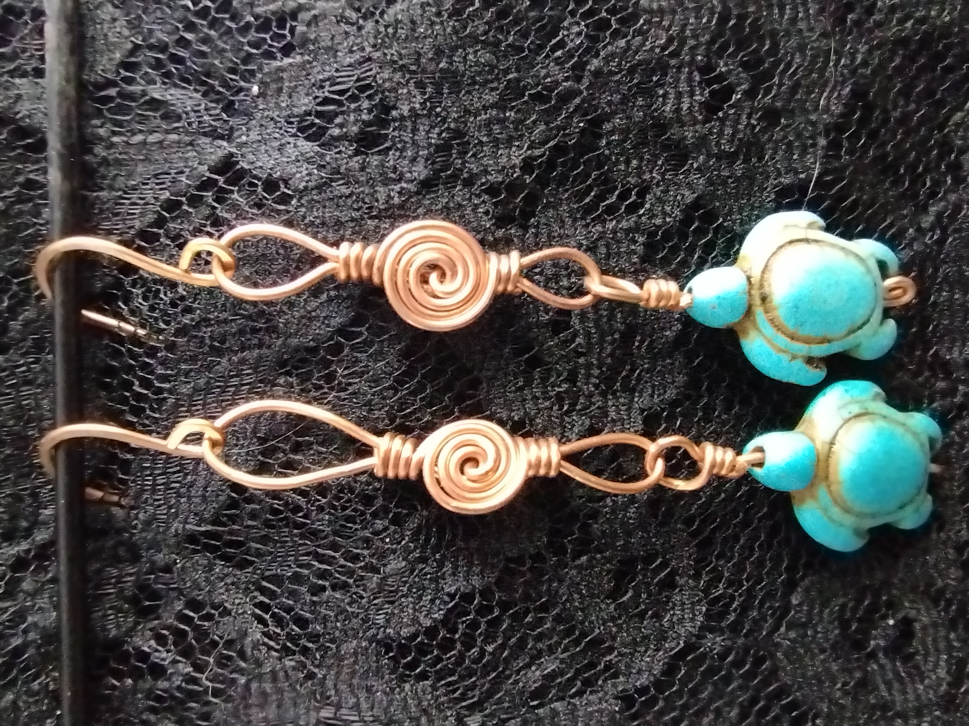 Handcrafted Copper Wire Earrings with Sea Turtle