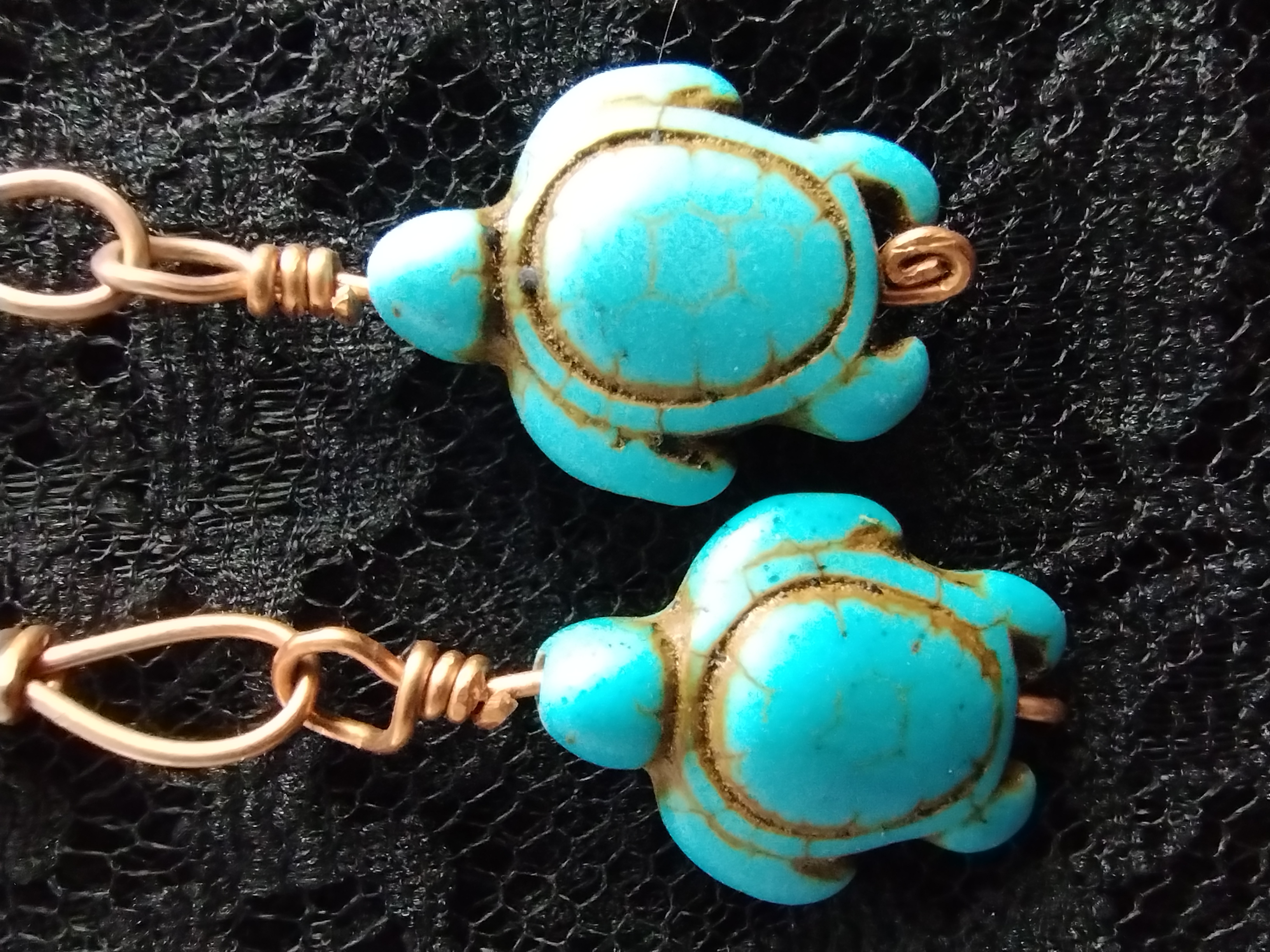 Handcrafted Copper Wire Earrings with Sea Turtle