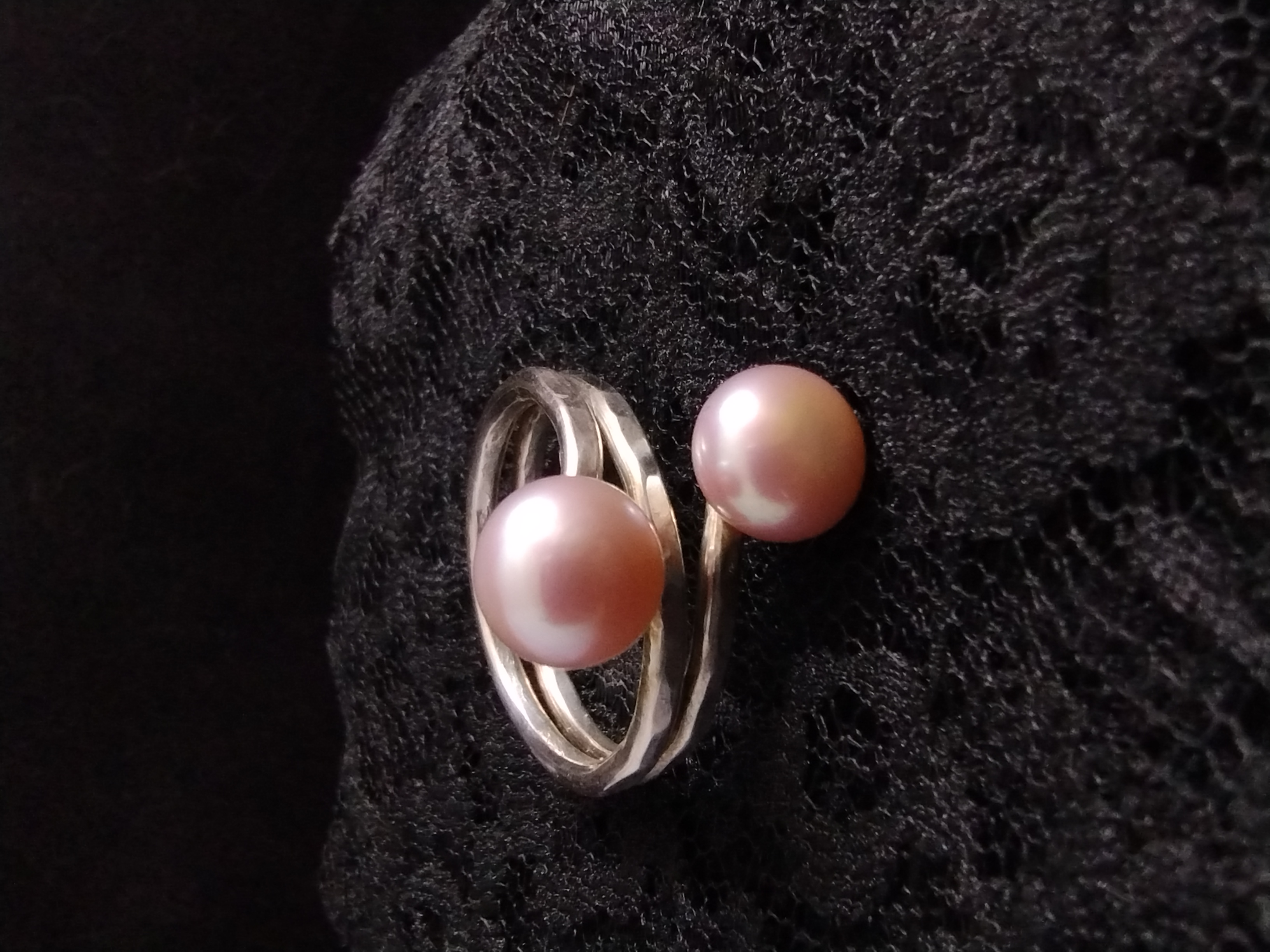 Twin Lavendar Pearl Ring - size 9.5 adjustable