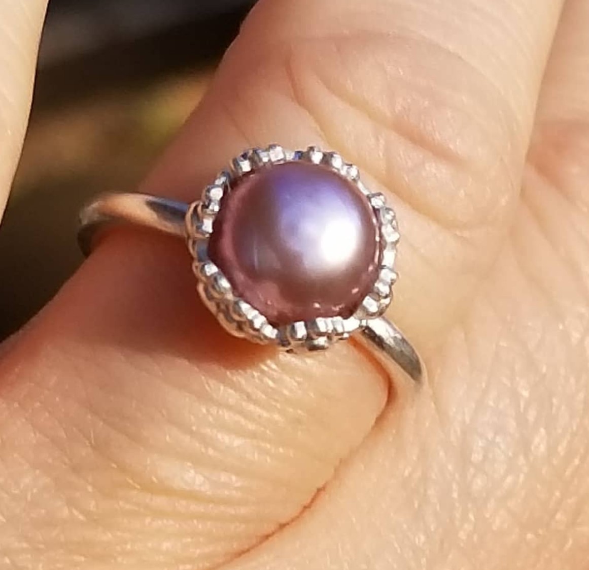 Lavendar Pearl Sterling Silver Ring - size 7