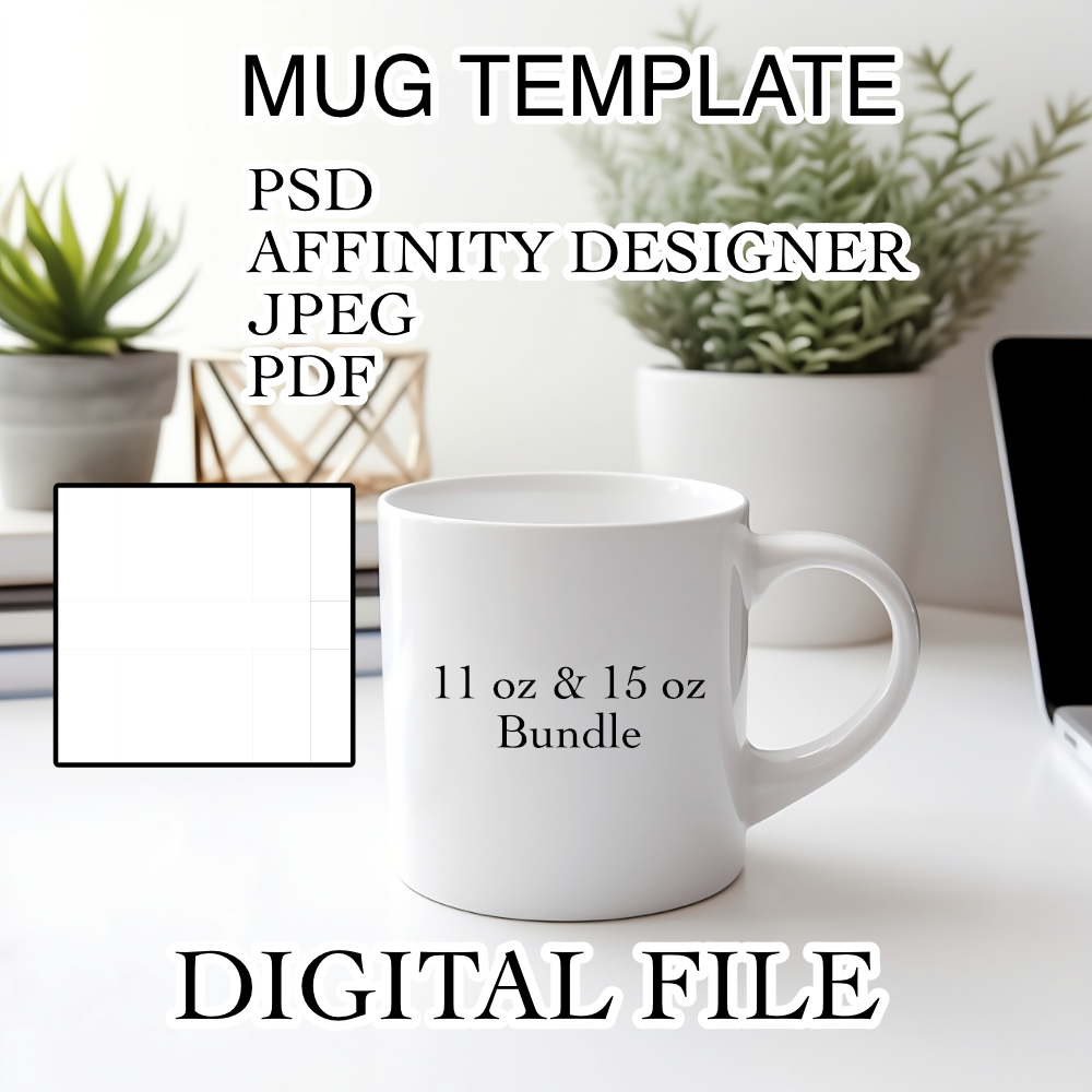 11 oz and 15 oz Mug Template Digital File Bundle for sublimation