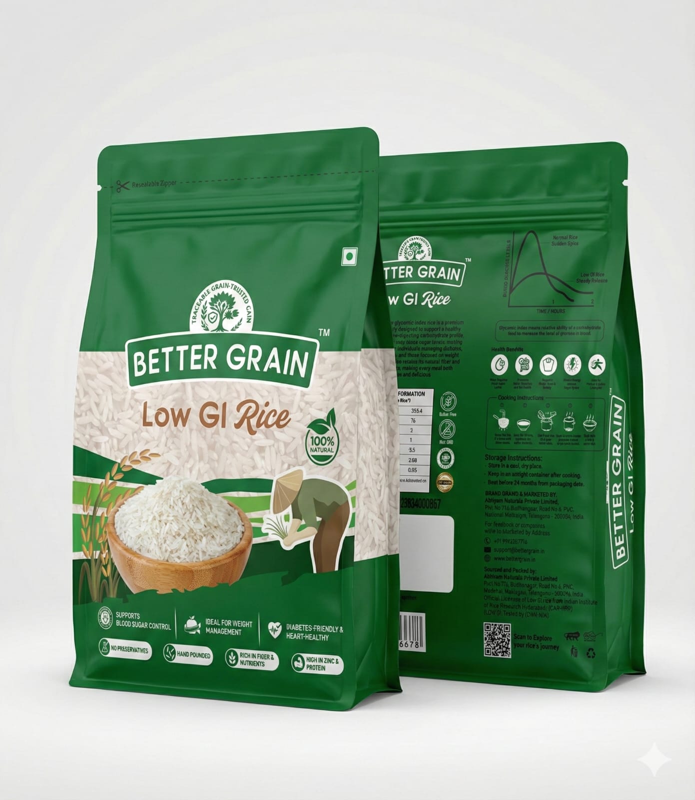 Better Grain Low GI Rice (Certified GI 49) - Premium Hand-Pound Sona Masoori Replacement