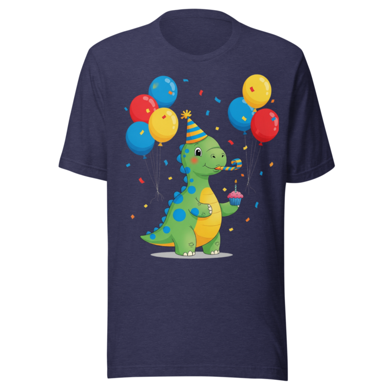 Cute Cartoon Dino Birthday Party with Balloons and Cupcake